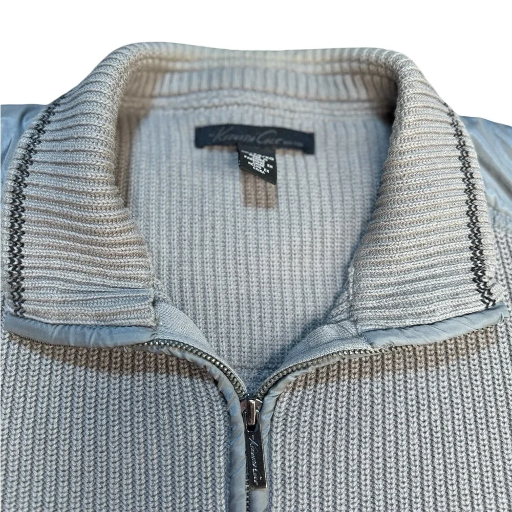 Kenneth Cole New York Gray Zip-Up Ribbed knit Sweater Fisherman Grandpa Core